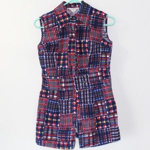 Rare 1970s red yellow blue collared sleeveless button up tank top size 12 fits 8